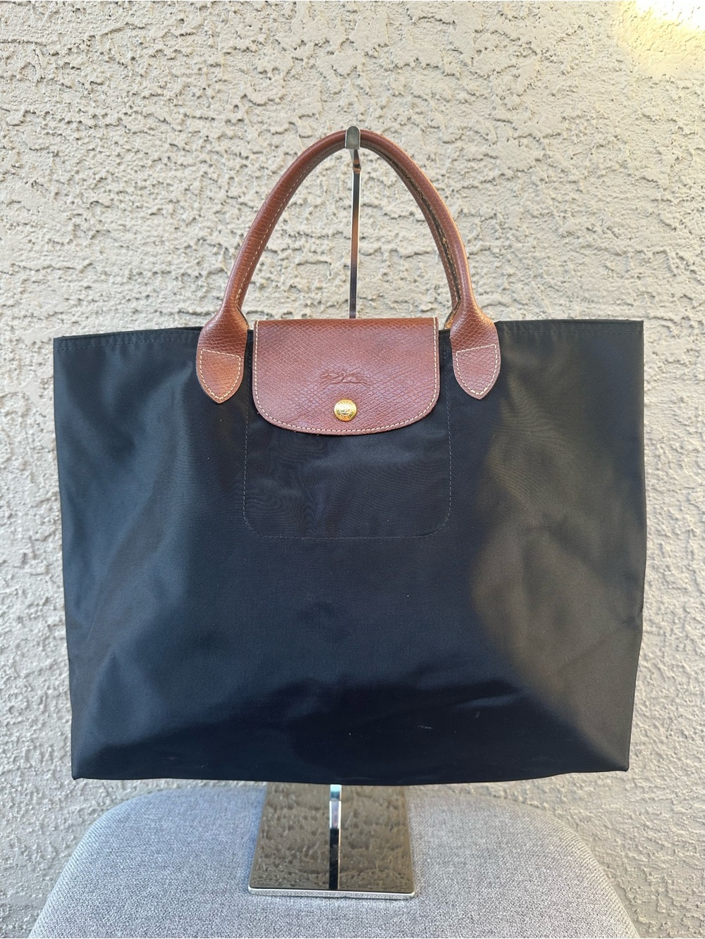 LONGCHAMP Brown & Black Tote Bag with Leather Trim
